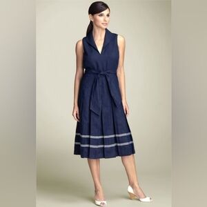 JONES NEW YORK Navy Blue Sailor Sleeveless Linen Sundress Dress 8 10 12